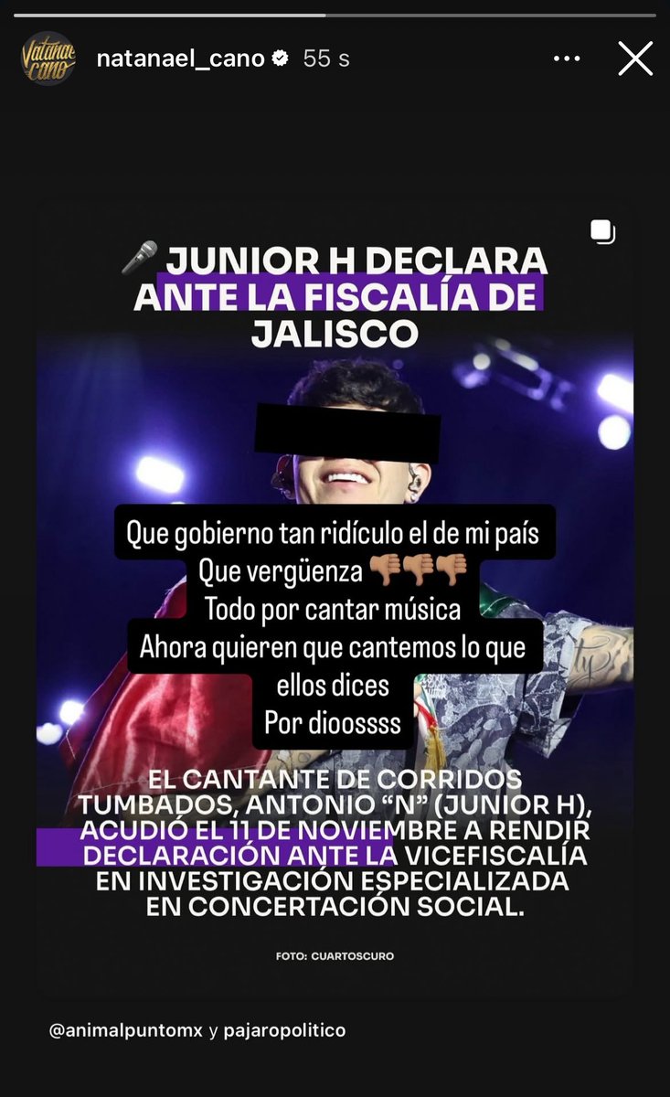 nataaagoat's tweet image. Natanael Cano tirandole al gobierno y defendiendo a Junior H 😵‍💫