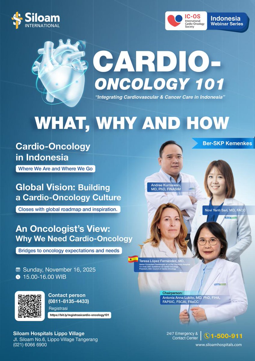 ICOSociety's tweet image. 🚨THIS WEEKEND🚨

#CardioOncology 101: What, Why and How

The inaugural webinar in the new series from IC-OS #Indonesia 🇮🇩

📅 Sunday, Nov 16, 2025
🕒 15.00–16.00 WIB (09.00–10.00 AM CET)

📝 Register Here: bit.ly/registrasicard…

#cardioonc @slumberbell @TeresaLpezFdez1