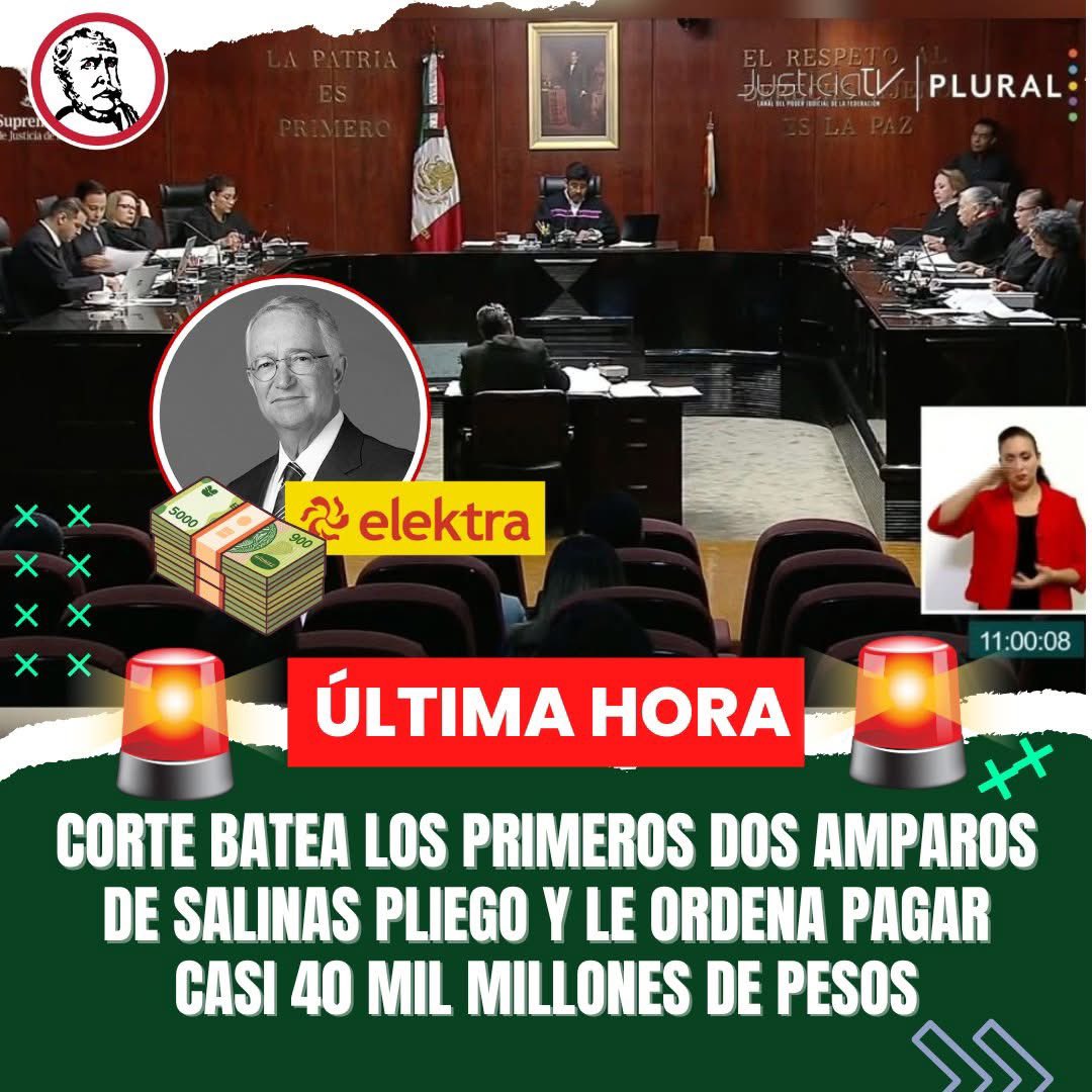 jgnaredo's tweet image. #ÚlTIMAHORA

La @SCJN, elegida por el pueblo, ya le puso un alto definitivo a @RicardoBSalinas. 

Ya es un hecho: el empresario evasor de impuestos tendrá que pagar 40 mil millones de pesos.