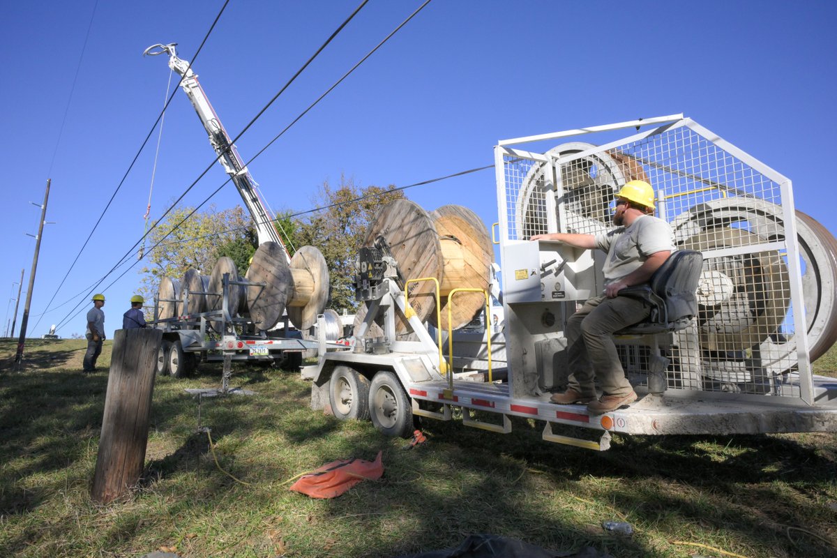 Before the snow flies, CIPCO’s Travel Crew is making the most of clear fall skies!

The crew strings wire along a 10.6-mile stretch near Grand River in southwest Iowa. The project involves 168 new poles and is essential to maintaining reliable service for our Member-owners.