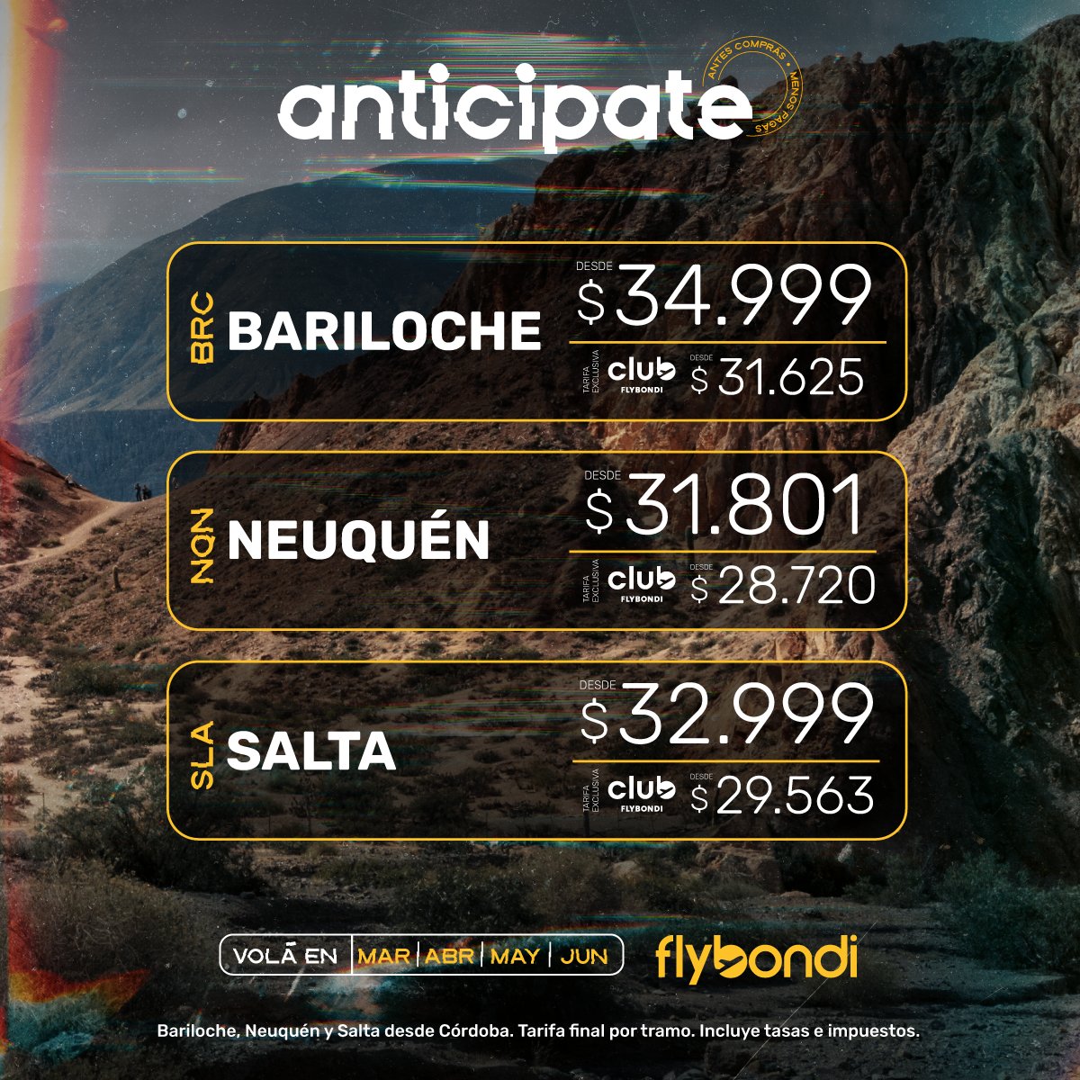 Anticipate y asegurate las tarifas más bajas😎¡Antes comprás, menos pagás!💸

Mandale al clic 👉bit.ly/42HzRNl y confirmá tus próximas vacaciones💛

#Flybondi #LaLibertadDeVolar