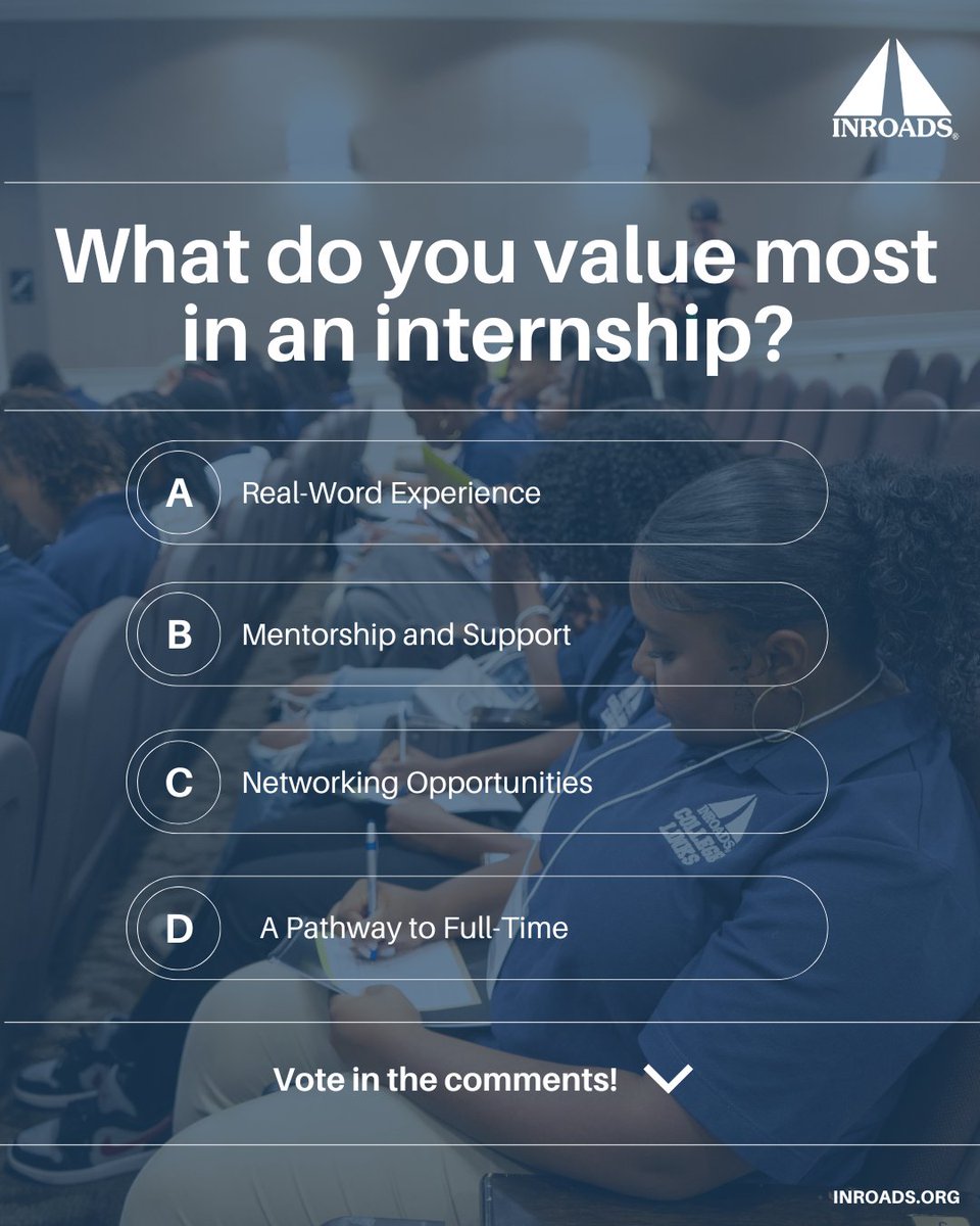 INROADS's tweet image. 🗳️ When you land an internship, what do you hope to gain from it? Let us know in the comments!

#poll #internships #careerdevelopment