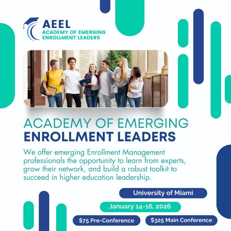 Join us January 14–16, 2026, for the Academy of Emerging Enrollment Leaders at the University of Miami School of Education and Human Development.

🎟 Registration now open: $75 (Pre-Conference), $325 (Main Conference)
📅 Save your spot: buff.ly/Om1zmuz 
#AEEL2026 #UMSEHD