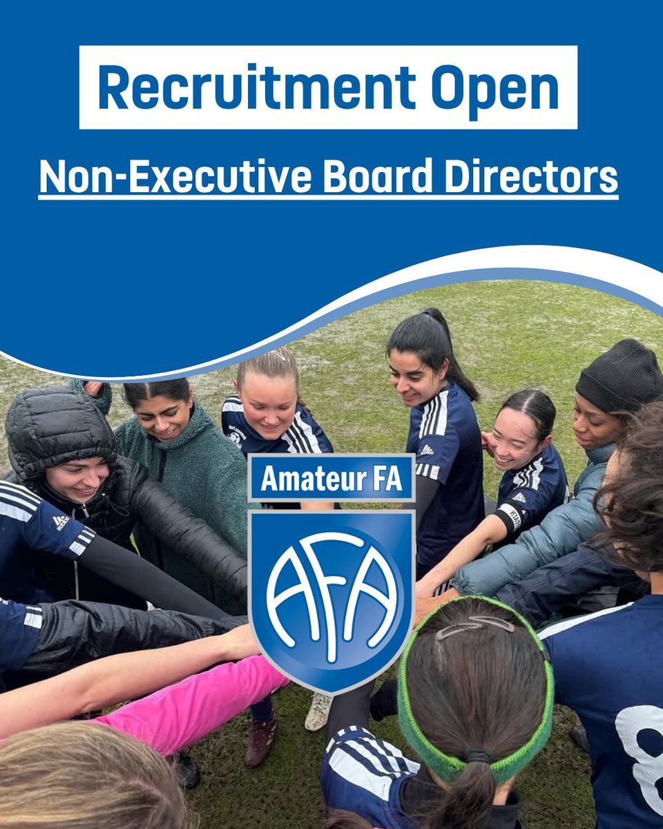 We are seeking two voluntary Non-Executive Board Directors to bring fresh and bold perspectives to the Amateur FA Board.

Director for Women &amp; Girls’ Football &amp; Board Director (Skills &amp; Innovation) 

Applications close Tuesday 18 November 2025. 

🔗 buff.ly/pXkX1oU