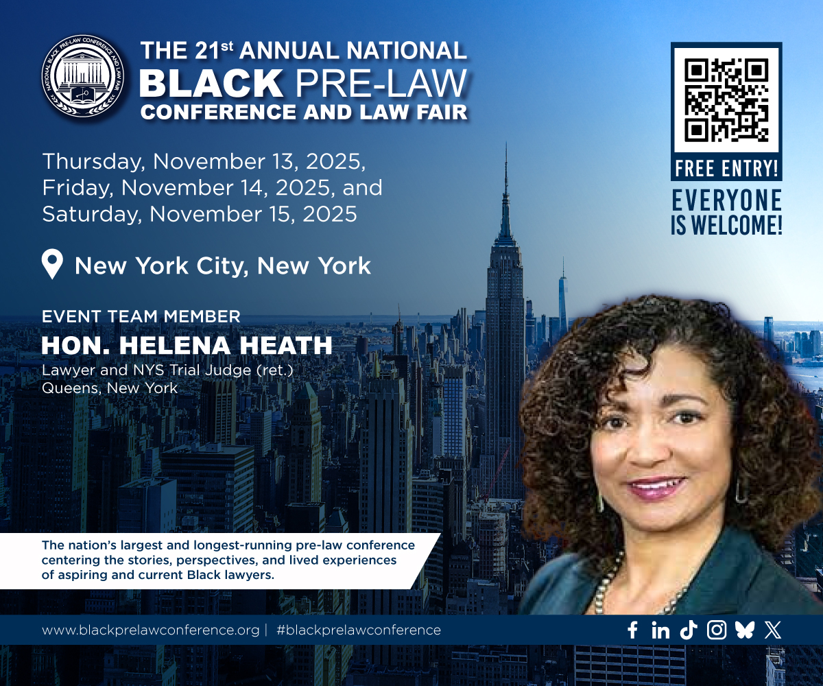 blackprelawconf's tweet image. ✨ EVENT TEAM SPOTLIGHT ✨

Meet Hon. Helena Heath, lawyer and retired NYS Trial Judge, serving on the #NBPLC2025 Event Team! She brings decades of legal excellence, mentorship, and service to the event! Be there!

📍 Nov 13–15 | NYC
🔗 bit.ly/3H7fCQK

#NBPLC2025 #PreLaw