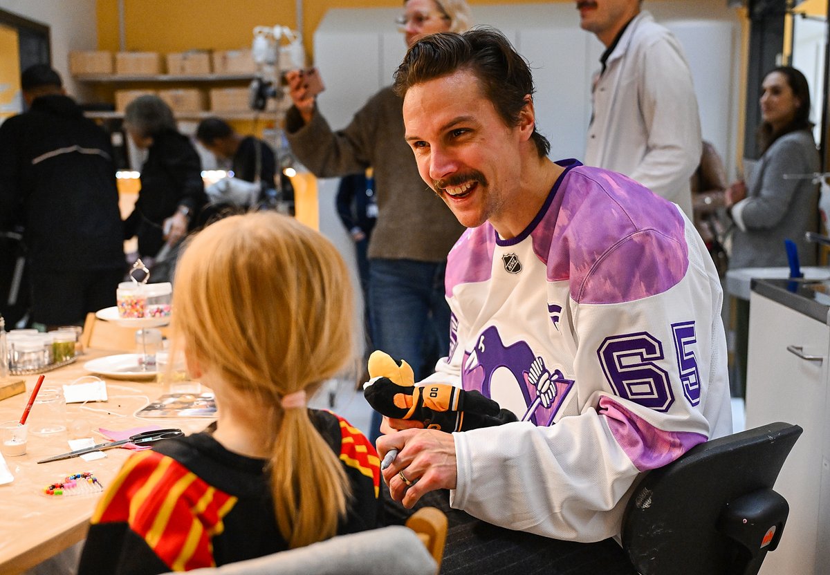 penguins's tweet photo. Some moments go beyond the game.

Erik Karlsson, Rickard Rakell, and Iceburgh visited the childhood cancer center at Karolinska Hospital in Stockholm to spend time with some incredible kids 💜 https://t.co/K4ygUCsqf5