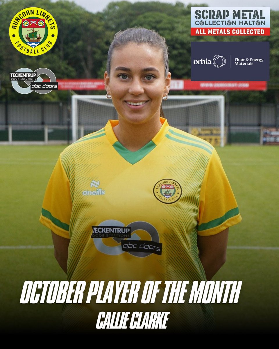 🤩 October Player of the Month 📆

Congrats to Callie Clarke-Smith! 💛💚
Outstanding all month — 2 POTMs, strong in defence, versatile across positions &amp; ever-present for the Linnets 👏

Sponsored by <a href="/orbia/">Orbia</a> 🙌🏼