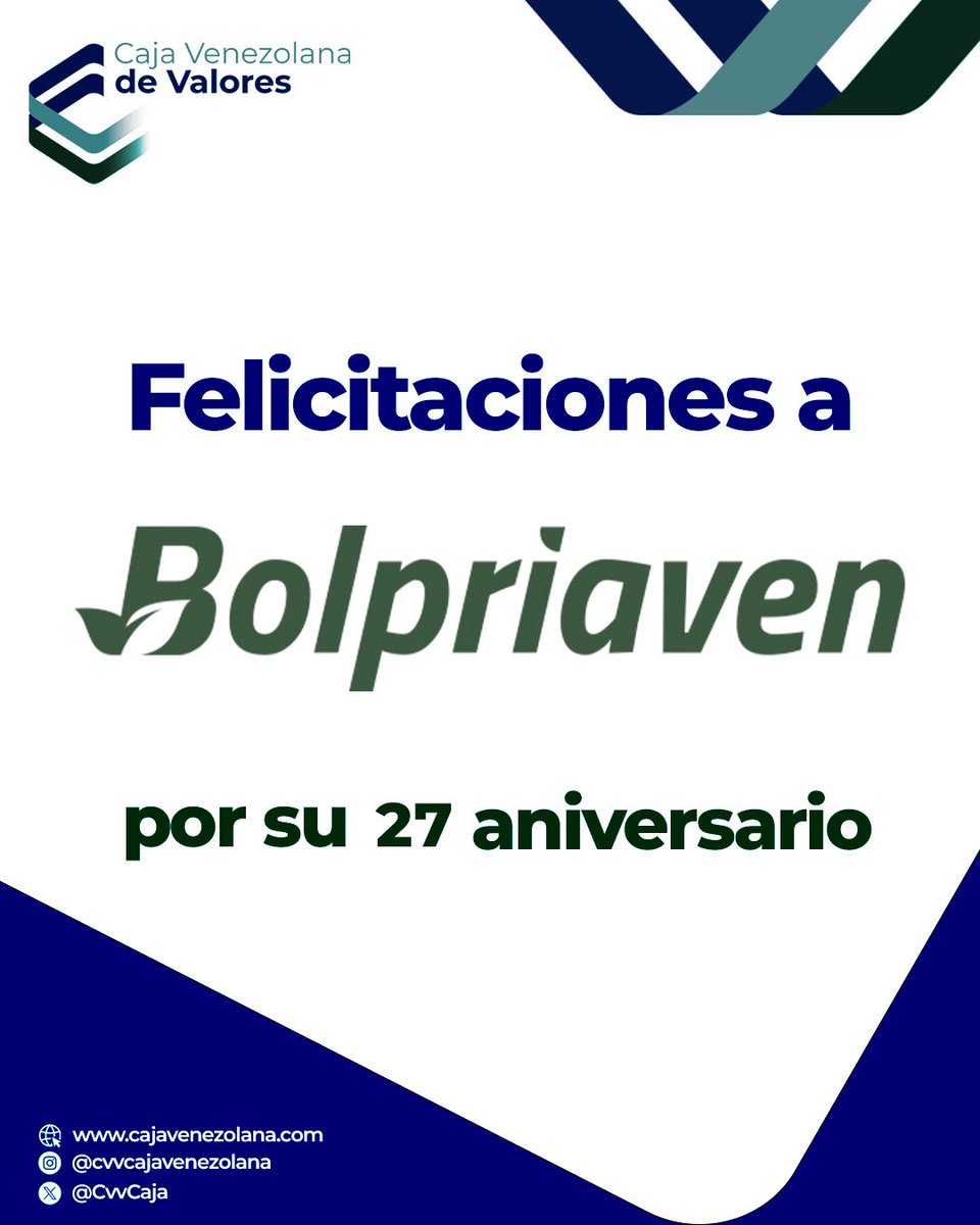 Desde la C.V.V. Caja Venezolana de Valores, S.A. queremos felicitar a <a href="/B0LPRIAVEN/">Bolpriaven</a> por sus 27 años.