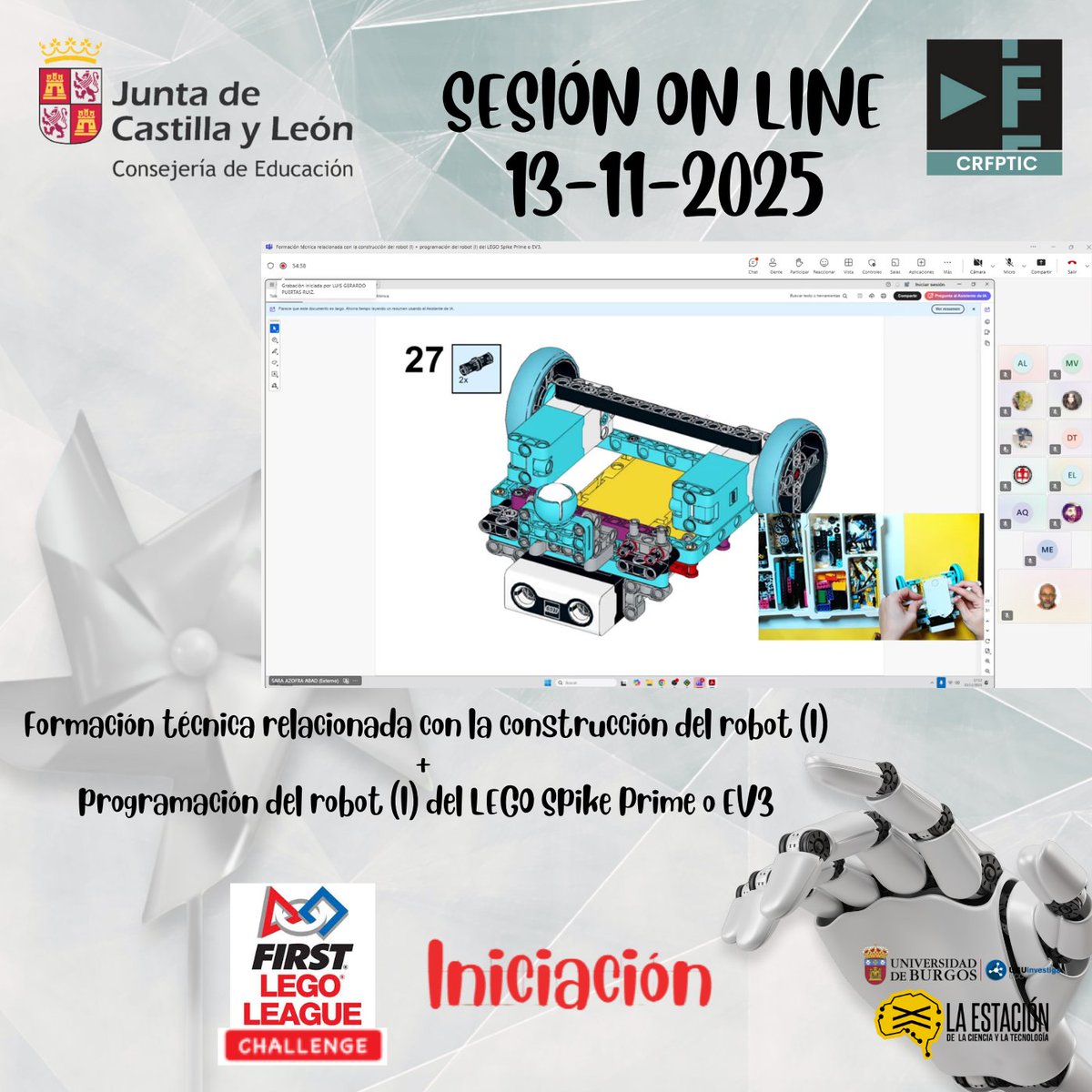 Hoy formación técnica construcción y programación del robot LEGO Spike Prime o EV3 para Castilla y León.
Preparando la First Lego League de Salamanca y Burgos
#innovacion @educacyll #CRFPTIC @fll_spain <a href="/firstlegoleague/">FIRST LEGO League</a>