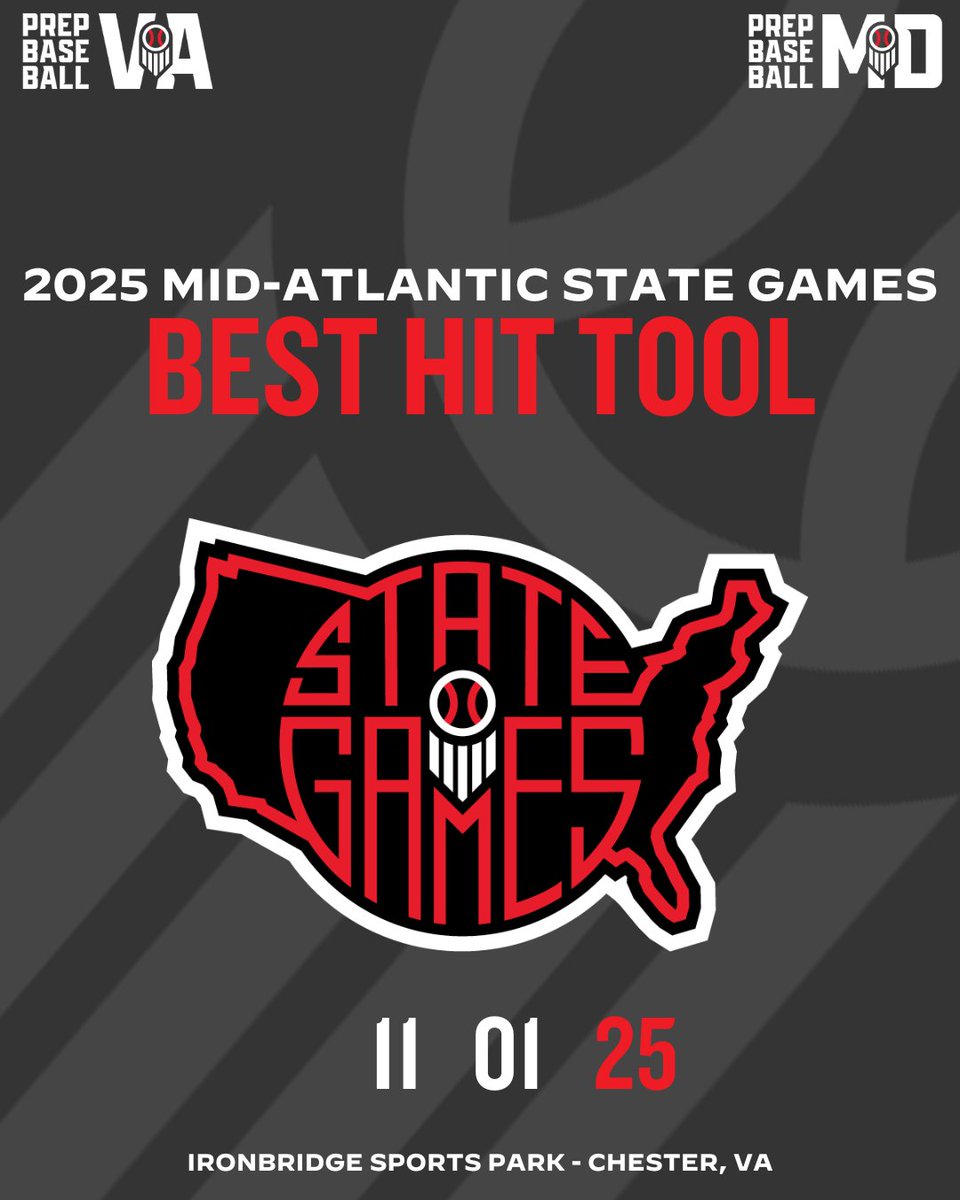 PrepBaseballVA's tweet image. ⭐ 2025 Mid-Atlantic State Games Superlatives ⭐

Hit Tool

Take a look at the players that had the best hit tool from our 2025 Mid-Atlantic State Games.

🔗 loom.ly/BWWQTpk

#MASG25