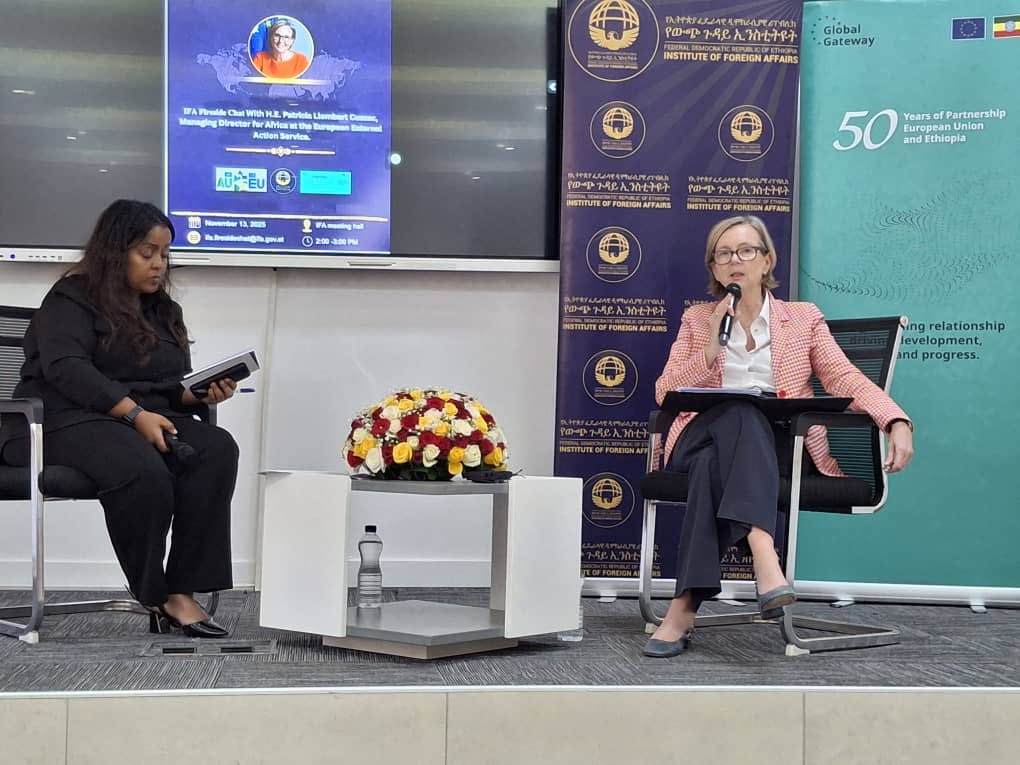 EUinEthiopia's tweet photo. “No conflict will be solved through violence. Dialogue, dialogue and more dialogue is the way forward. This is our European experience” 
Powerful message from 🇪🇺 @llombartpatUE @IFA_Ethiopia 🇪🇹 . #AUEU25
 #EUPeaceDiplomacy #PeaceAndSecurity #Dialogue #ArdaTalk @ifa_ethiopia https://t.co/dULHXJuQVn