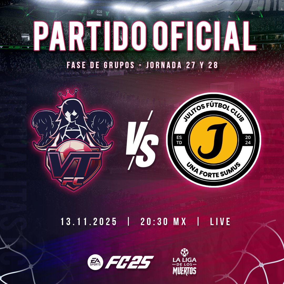 ¡THE LAST DANCE! ❤️‍🔥 HOY a las 20:30 hrs (MX) nos enfrentaremos a <a href="/FcJulitos/">Julitos FC</a>  en un partido emocionante.  Sin duda dejaremos hasta el alma en la cancha ⚽️     

#FC25 #FIFAStreamer #FIFA25ClubesPro #ClubesPro #VirtualitasFC