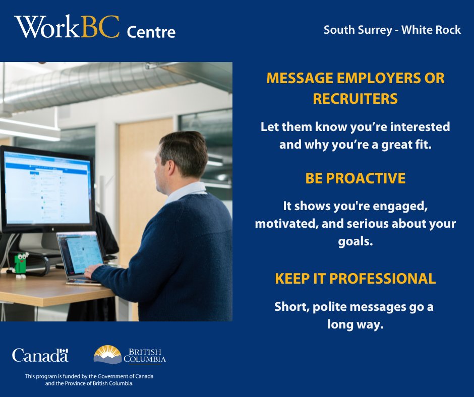 WorkBCSSWR's tweet image. 💡Job Search Tip of the Month: Struggling to expand your professional network?
Without the right connections, you might miss out on hidden job opportunities.
Start with LinkedIn, refine your profile and connect with others in your field. Big things often start with one message.