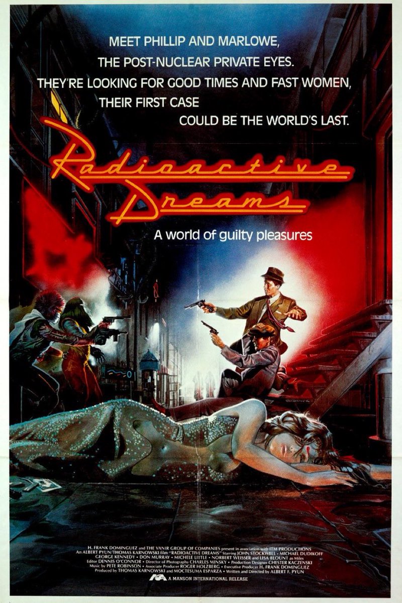 GabeCrate's tweet photo. ☢️#62. Radioactive Dreams, 1985. A pair of sheltered (literally) private dicks live out a noir fantasy despite finding themselves in a #newwave #postapocalytic nightmare. Inventive and hilarious, though hampered by standard PA beats and choppy editing. Big fun overall. 3/5 ☢️ https://t.co/IFLgUH4ZCD