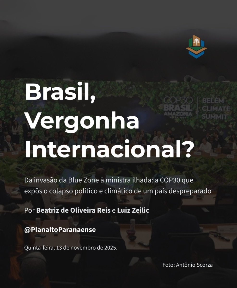 planaltoparana's tweet photo. BRASIL, VERGONHA INTERNACIONAL?
A COP30 em Belém escancarou o abismo entre a retórica ambiental e a realidade de um país que não resolve seus problemas básicos. Enquanto se gastava R$ 4,2 bi em 15 dias, a população local sofre com saneamento precário. 
Por Beatriz R. e Luiz Z. https://t.co/kMS2hRMTTM