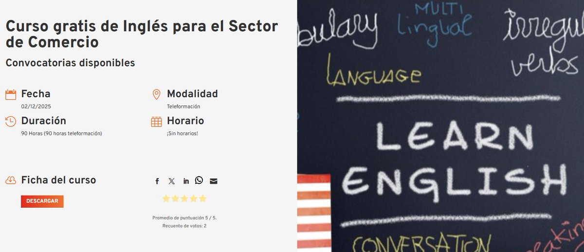 Corelingo's tweet image. #CursoGratis de #inglés para el sector comercio 🤝.

¿Trabajas en el sector comercial y necesitas comunicarte en inglés de manera efectiva? ¡Este curso es para ti! 😉

miscursosyformacion.com/curso-gratis/c…
