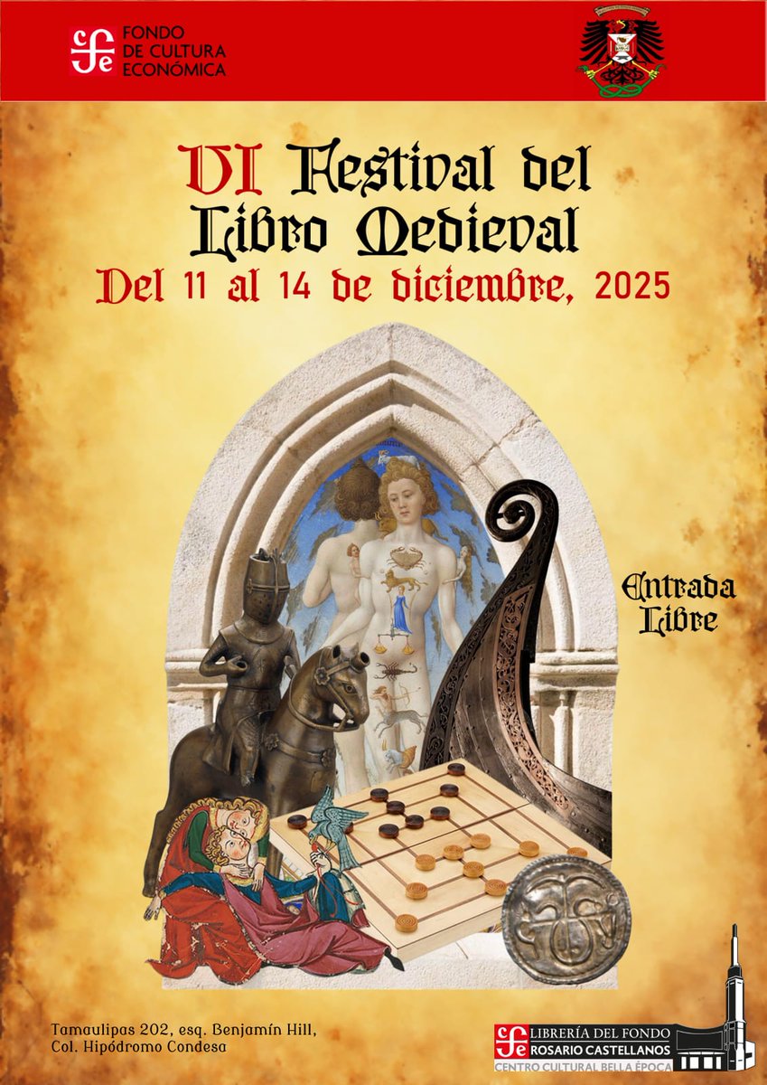 ¿Listo para el regreso de la Edad Media? ⚔️
No te pierdas el VI Festival del Libro Medieval del 11 al 14 de diciembre 
¡Te esperamos para este viaje en el tiempo! 🏰
<a href="/ArdemacMx/">ARDEMAC</a> #FestivalDelLibroMedieval  #LibreríaRosarioCastellanos  #próximamente