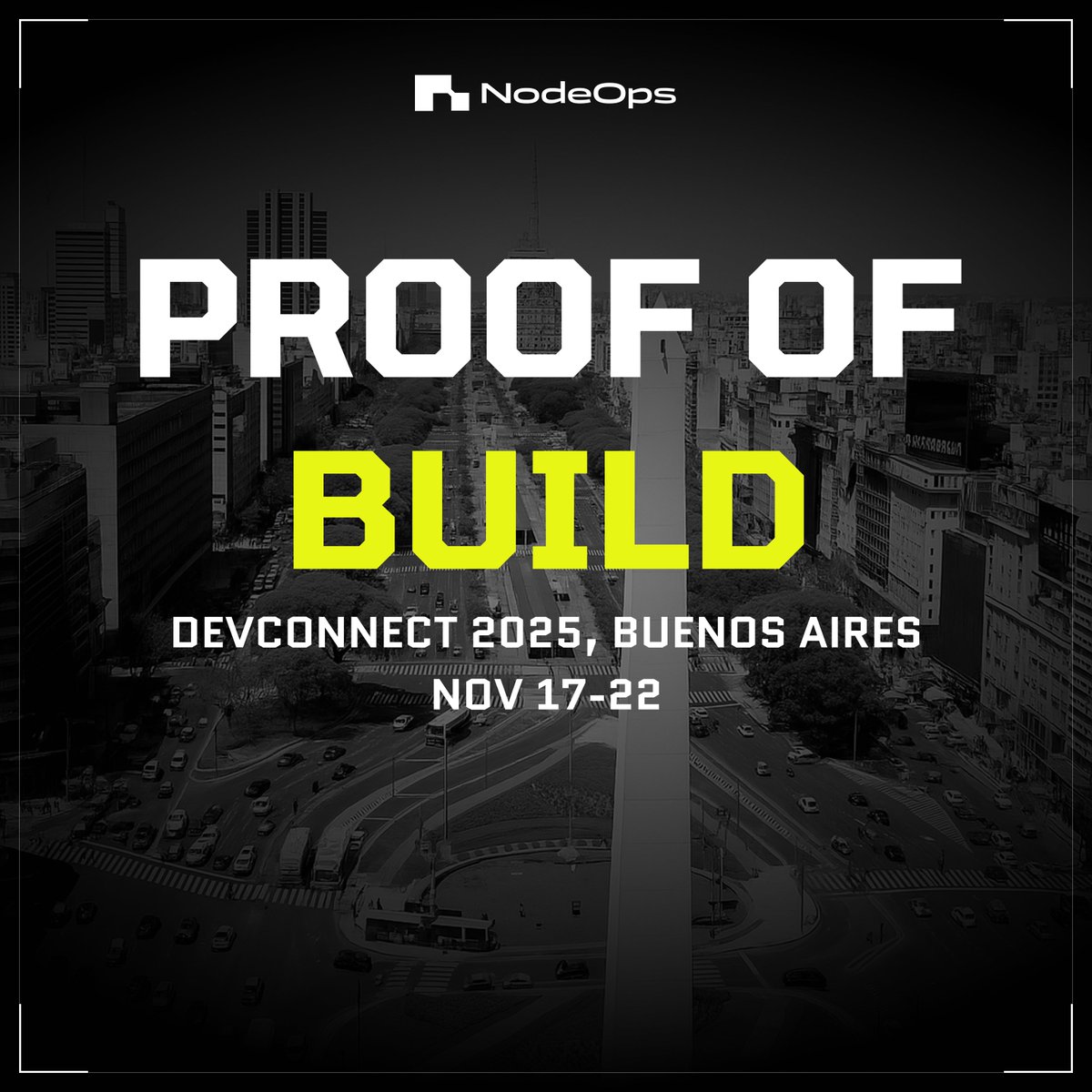 NodeOpsHQ's tweet image. Proof of Build is coming to Buenos Aires for @EFDevcon 🛬🇦🇷

Proof of Build is global, and Buenos Aires is the next stop.

The team is excited to connect with builders and experience the local energy.

As always, the goal for every Proof of Build stop is to chat, sync, and…