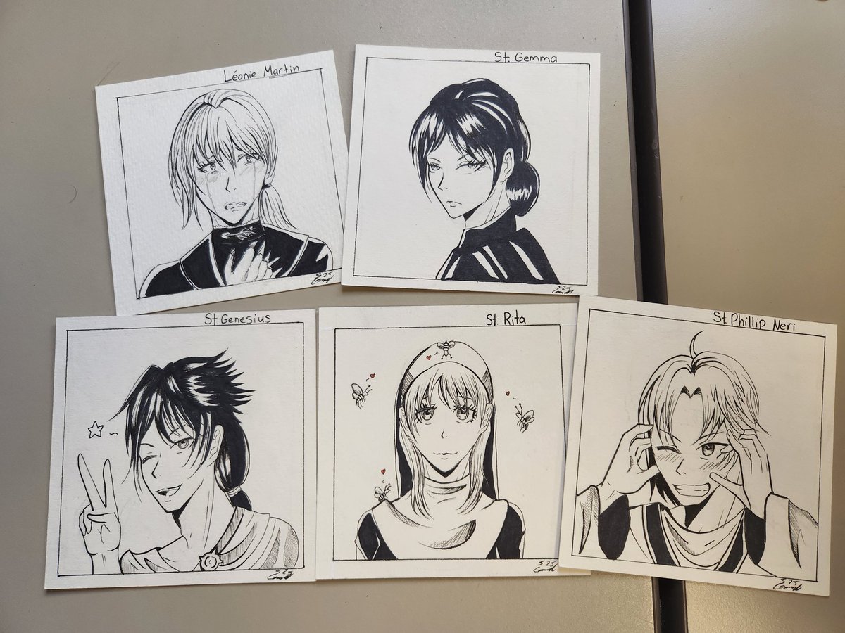 Some manga style "prayer cards" not sure if these count as real prayer cards but boy are they fun to make lol
They'll be up for sale on my Etsy soon! 
Thequirkycatholic.etsy.com