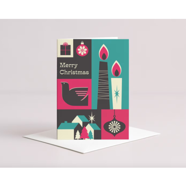 RetroToGo's tweet image. To be honest, there’s a lot to appreciate on her website, but it seems a good time to mention these retro Christmas cards by Gail Myerscough, now available in a new set of colours. Oh yes, there&apos;s matching gift wrap too. bit.ly/4nTbMKm
