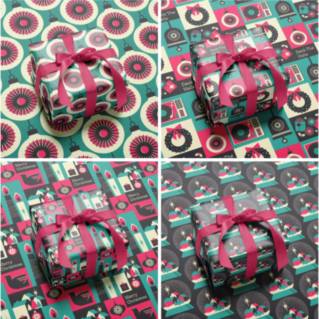 RetroToGo's tweet image. To be honest, there’s a lot to appreciate on her website, but it seems a good time to mention these retro Christmas cards by Gail Myerscough, now available in a new set of colours. Oh yes, there&apos;s matching gift wrap too. bit.ly/4nTbMKm