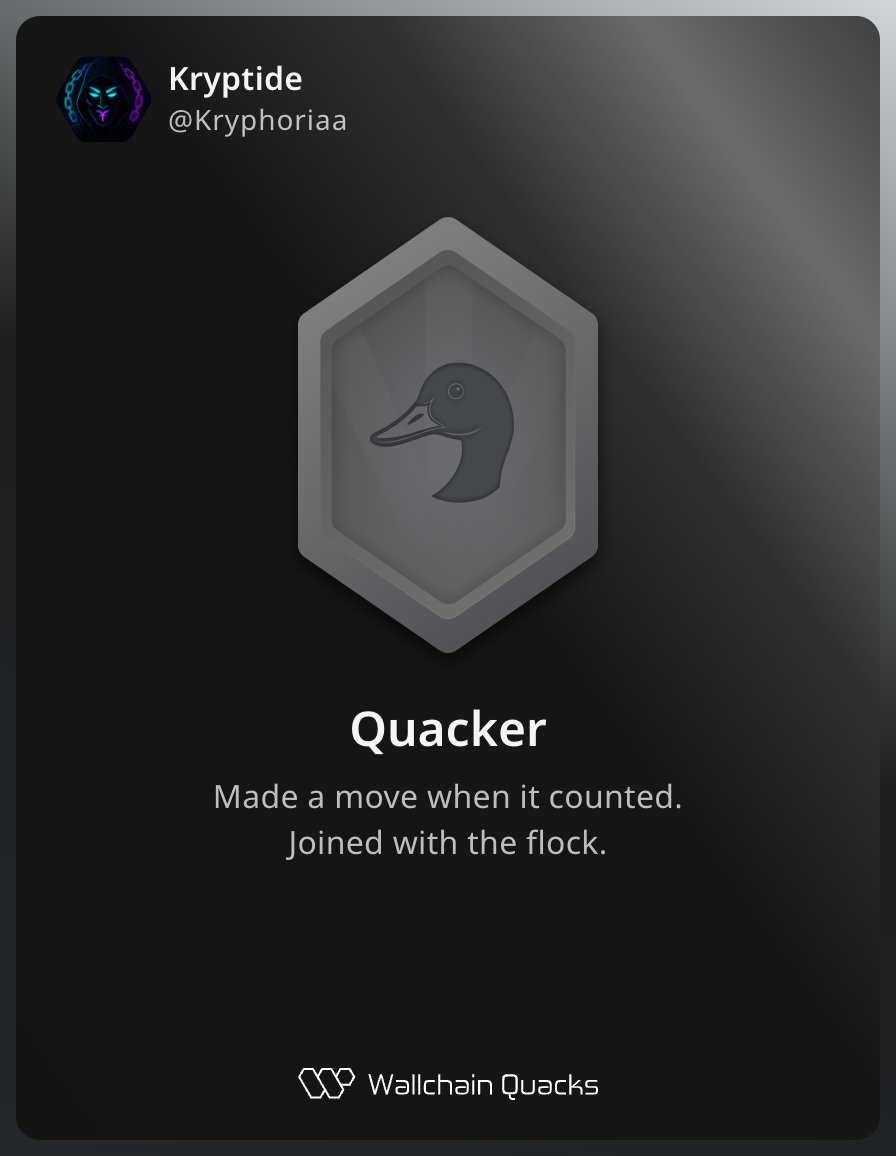 Kryphoriaa's tweet image. Just unlocked the Quacker on @wallchain 🏆

How cool is that?

Feels great to have my contributions recognized.

How’s Wallchain Quacks been treating you so far?

Not on board yet? Drop a comment for an invite 👇🦆