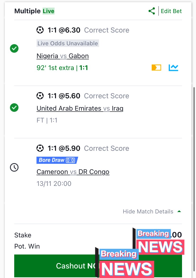 Wow 🤩 your cashout is now 28 times of your stake God Abeg 😭😭😭😭😭😭😭😭
3/3 correct scores community winnings God abeg 

Retweet &amp; support  we need this winnings.. 

Drop winnings tickets if you cashout 

#NGAGAB