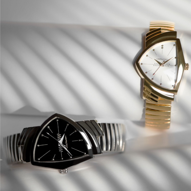 RetroToGo's tweet image. An icon of an era, the 1950s Hamilton Ventura midcentury modern watch is now back on the shelves. The world&apos;s first electric watch apparently. bit.ly/4qWXnjh