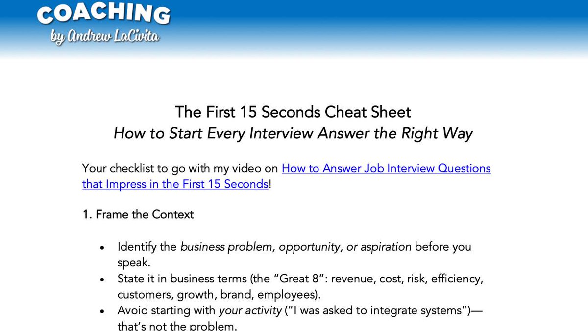 arlacivita's tweet image. 🏆Interested in a winning formula to answering any job interview question?

👉Grab my free download: How to Start Every Job Interview Answer the Right Wayhttps://zurl.co/f2FvW 

Includes link to my accompanying video for more detail!

#jobinterview #interviewingtips…