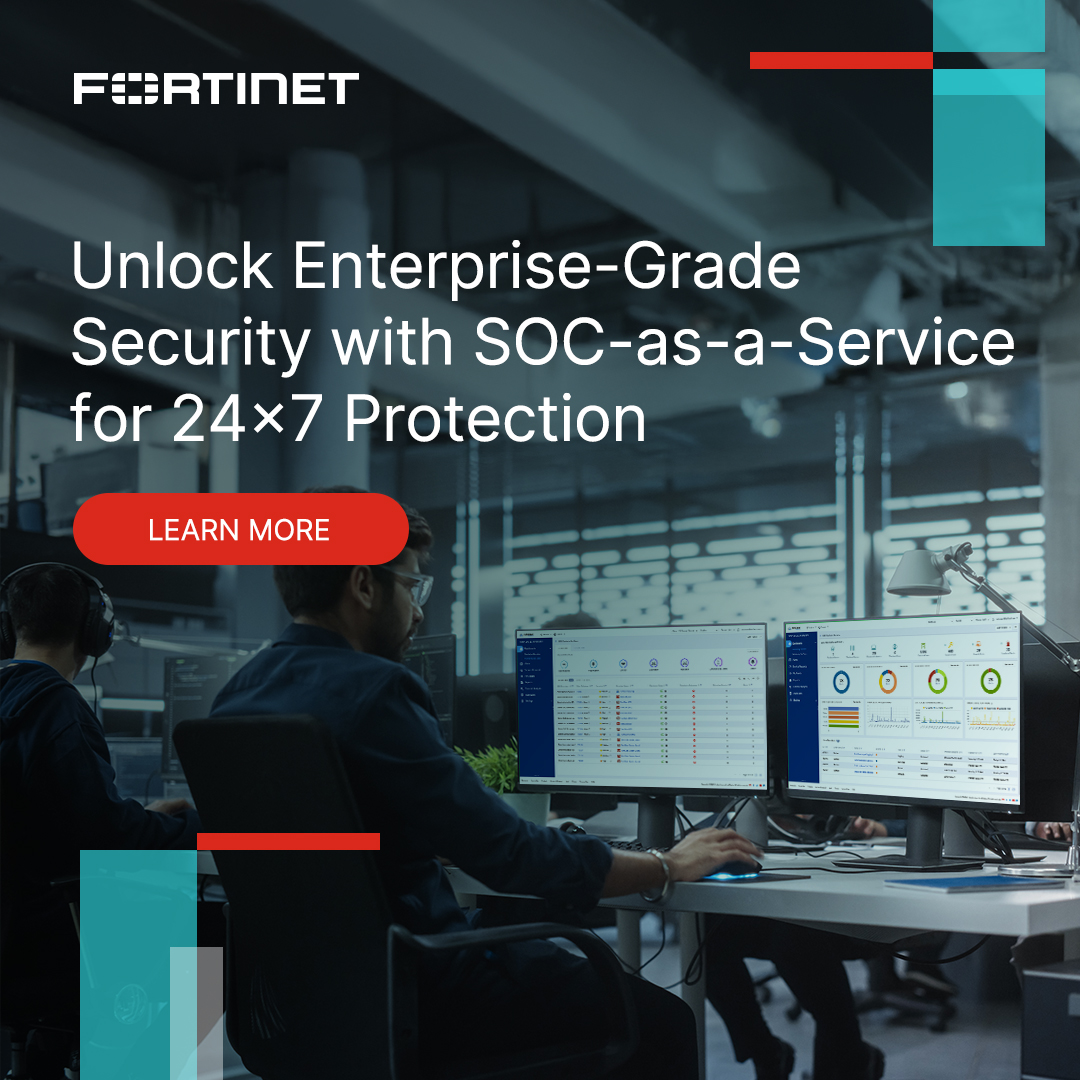 Fortinet's tweet photo. Building a SOC can be complex.
#Fortinet makes it simple. ✔️
 
Whether you're a small IT team or modernizing SecOps, FortiGuard #SOCaaS delivers enterprise-grade protection without the overhead—combining AI-driven detection, expert-led triage, and continuous coverage that scales with your business.
 
Experience a smarter, faster path to 24/7 defense.
Read more 👉 https://t.co/GmNAGRoeJC