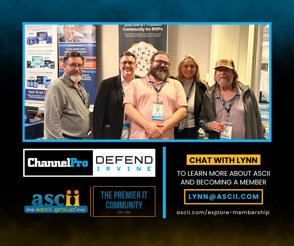 asciigroup's tweet image. ASCII is on-site at @ChannelProSMB&apos;s DEFEND Irvine, connecting with #MSPs &amp;amp; highlighting what makes our community unique. If you’re attending, chat w/ Lynn to learn about our member programs, peer groups, &amp;amp; year-round knowledge sharing. Explore membership: ascii.com/explore-member…