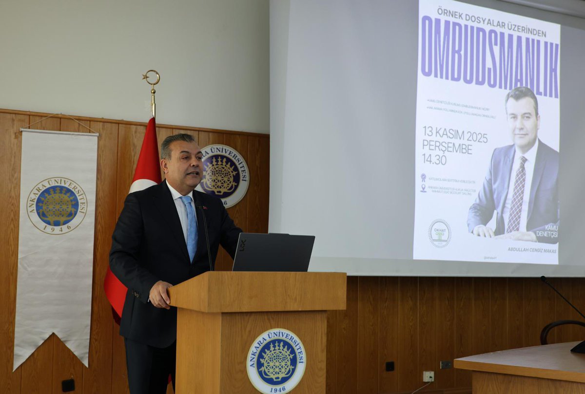 TRombudsman's tweet image. Kamu Denetçisi  Sayın Abdullah Cengiz Makas, Ankara Üniversitesi Hukuk Fakültesi öğrencileri ile bir araya geldi.

Ankara Üniversitesi Hukuk Fakültesi Ombudsmanlık ve Kamu Hukuku Topluluğu’nun daveti üzerine düzenlenen programda, Sayın Makas, fakültenin konferans salonunda…