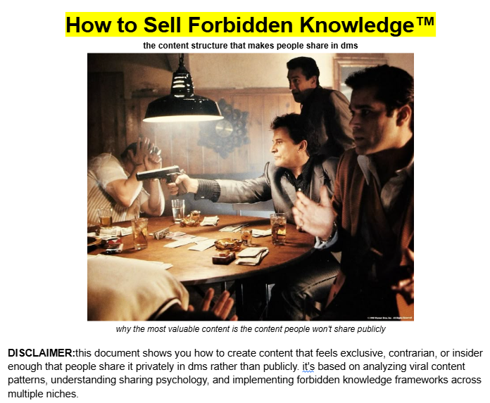 forbidden knowledge attracts people in ways normal content never will

if your offer feels:
- exclusive
- insider
- a bit risky

you become magnetic, lean your positioning in that direction and watch how fast people buy

i broke it down step-by-step inside a private doc

like,