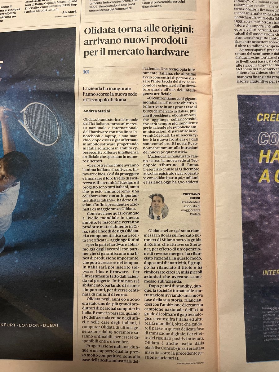 Una bellissima notizia 🇮🇹 In bocca al lupo 🍀 <a href="/olidataspa/">Olidata S.p.A.</a> #ICT <a href="/sole24ore/">IlSole24ORE</a>