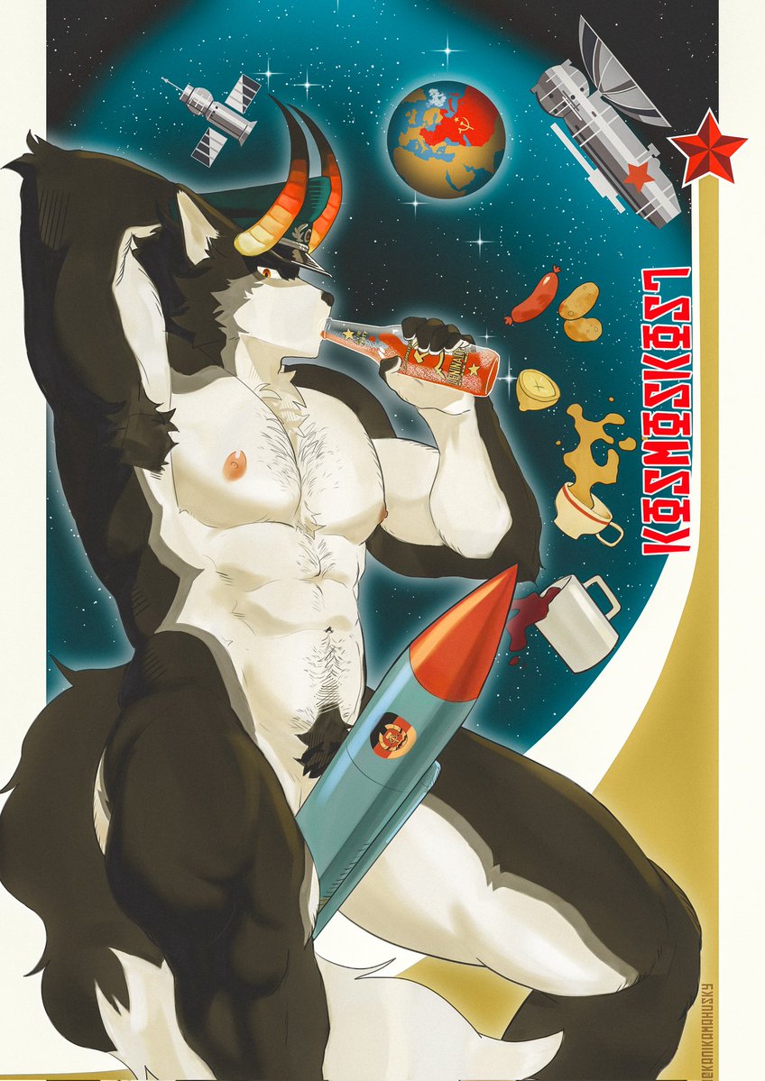 KanikamaHusky's tweet image. Kosmoskost inspired poster of my boy Spartacus in a Fully Automated Luxury Gay Space Communism type of way