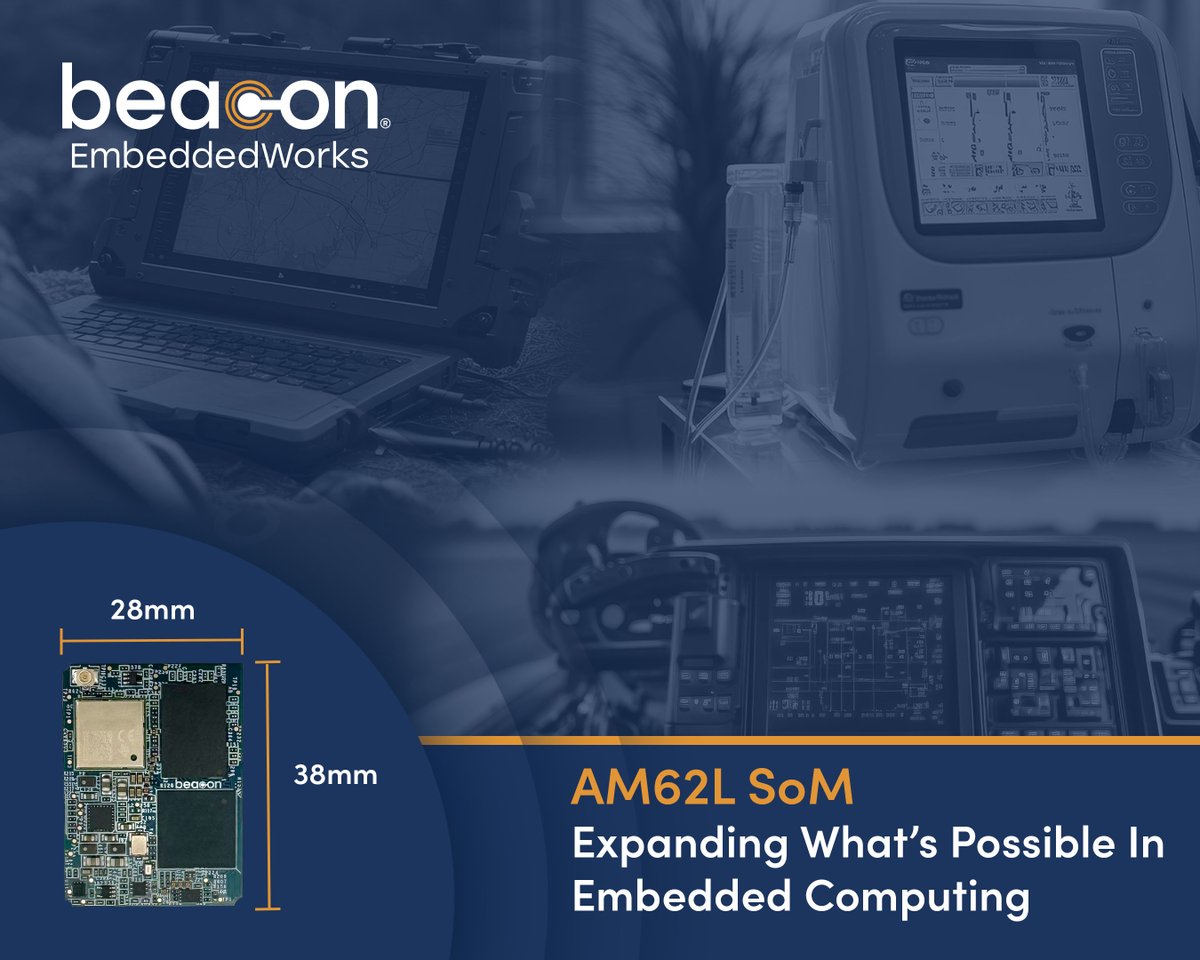 BeaconEmbedded's tweet image. The AM62L SoM delivers Arm® Cortex®-A53 performance, low power &amp;amp; broad I/O in 28×38 mm. Built on TI AM62 processor for industrial, aerospace &amp;amp; medical devices that need reliability. For more: beaconembedded.com/AM62L
 #EmbeddedComputing  #EmbeddedComputingModules  #SystemOnModule