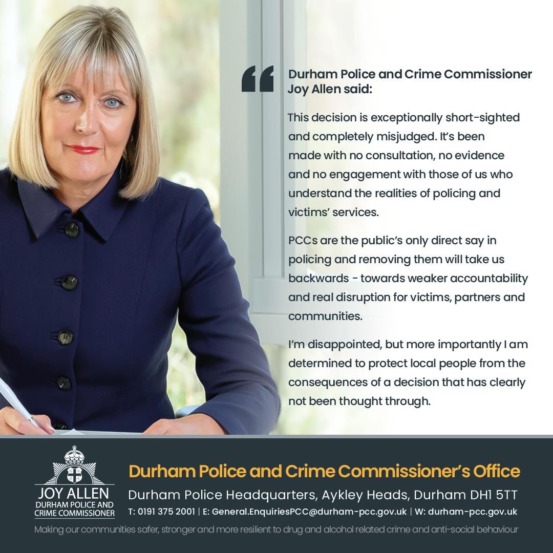 “Yes I am disappointed, but more than anything I’m determined to ensure that whatever happens next, the people of County Durham and Darlington do not lose the strong, visible and accountable leadership they deserve.”
