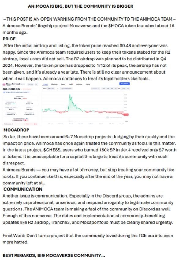 A letter to <a href="/animocabrands/">Animoca Brands</a> <a href="/Moca_Network/">Mocaverse</a> <a href="/tylerdurden88/">Tyler Durden | ⦿⦿⦿</a> <a href="/ysiu/">Yat Siu</a> from the biggest Mocaverse community.  
Bunu yapana kadar çok bekledik çok sabrettik. Bende bu akıma katıldım.