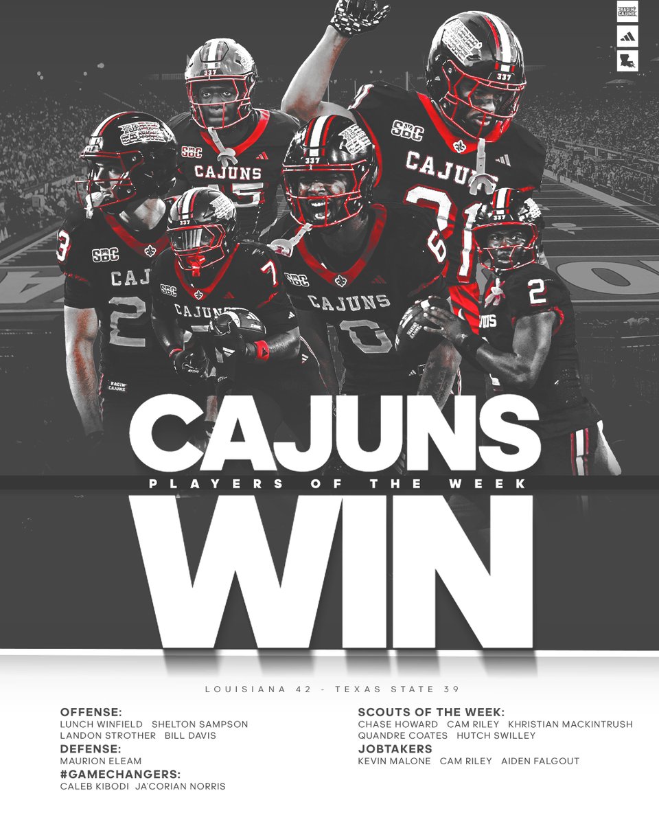 Stack. 𝗪𝗜𝗡. Repeat.

This week's Players of the Week!

#cULture | #GeauxCajuns