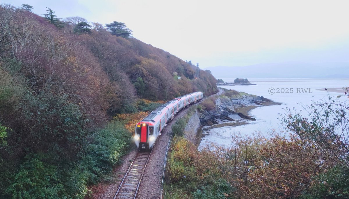anamyd1's tweet image. Class 197/0e units 197029+197030 at Picnic Island near Aberdovey on the 11/11/25, while working 3C05 1557 Machynlleth Carr. Sdgs to Pwllheli. A run for doing checks before driver training starts. Non-watermarked version available on request. 
@tfwrail #class197 #train #trains