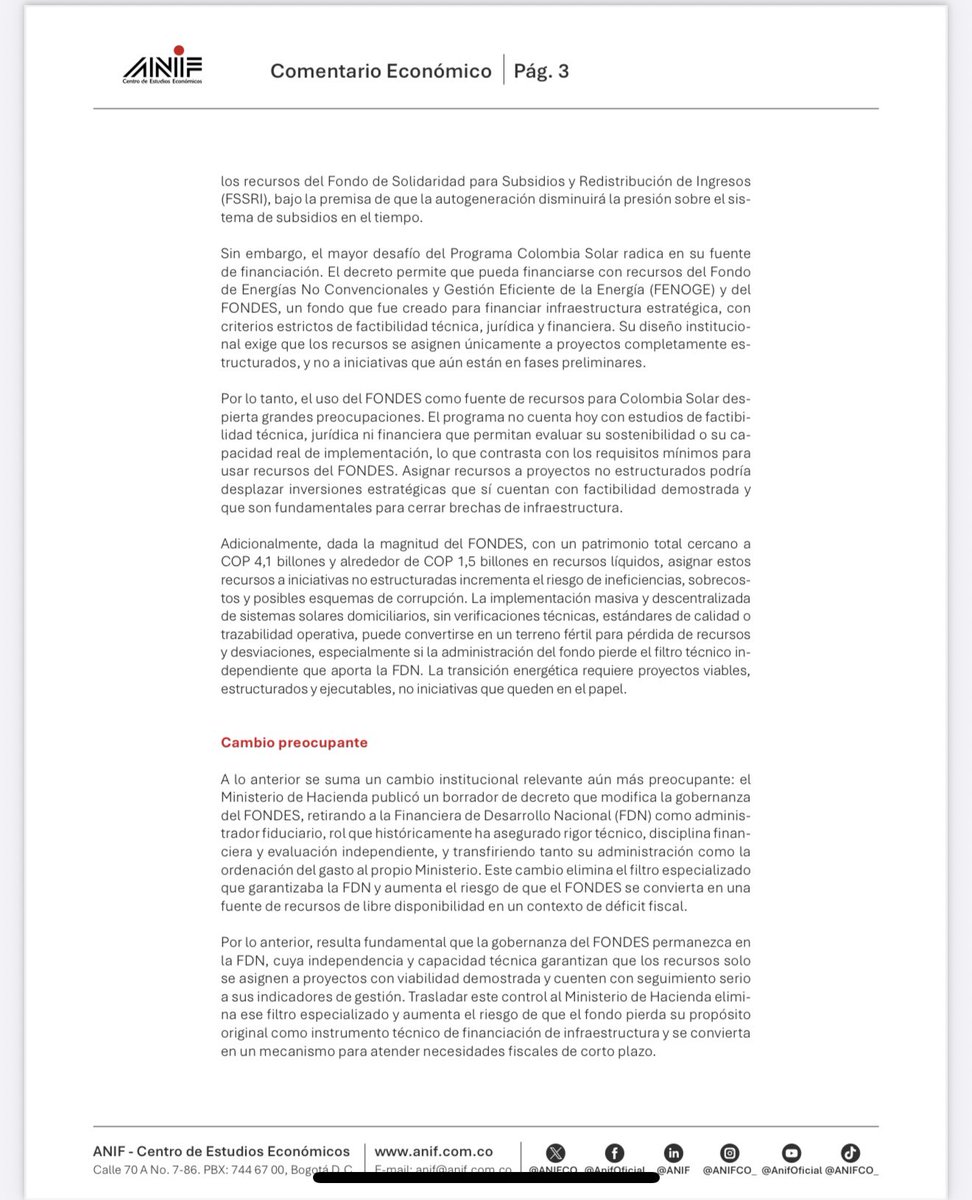 #BuscandoPlata. ANIF advierte sobre uso y cambio de control del Fondo Nacional para el Desarrollo de la Infraestructura-FONDES, y teme que el mismo se convierta en una bolsa de recursos para cubrir necesidades fiscales del Gobierno, en un contexto de déficit creciente: <a href="/ANIFCO/">ANIF | Centro de Estudios Económicos</a>