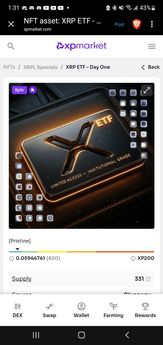 FICA70648107's tweet photo. Thanks for @xpmarket got my free nfts to celebrate #XRPETFS 😁🙌💪💎🚀🚀💛💛💛 @BaysedLabs @moneymindedapes @DigitalPalm @ApeRunnersBTC @BearXRPL @ARMY_XRP589 @phnix_xrp https://t.co/Q0AwAL6FQu