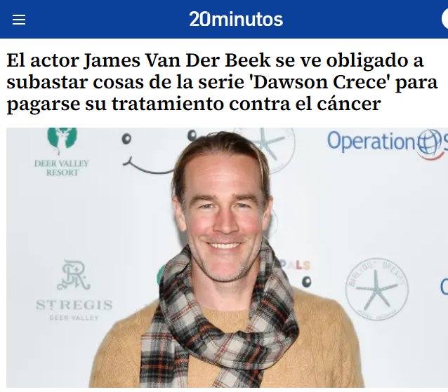 caminantes21's tweet image. Dawson Crece lanzó al estrellato a sus protagonistas. Vamos, q James Van Der Beek no es un muerto d hambre. Y aún así no puede pagarse el tratamiento contra el cáncer. Pero tú sigue dejando q la sanidad pública se muera porq tienes un seguro d 50€. Ya verás q risa en tu funeral.