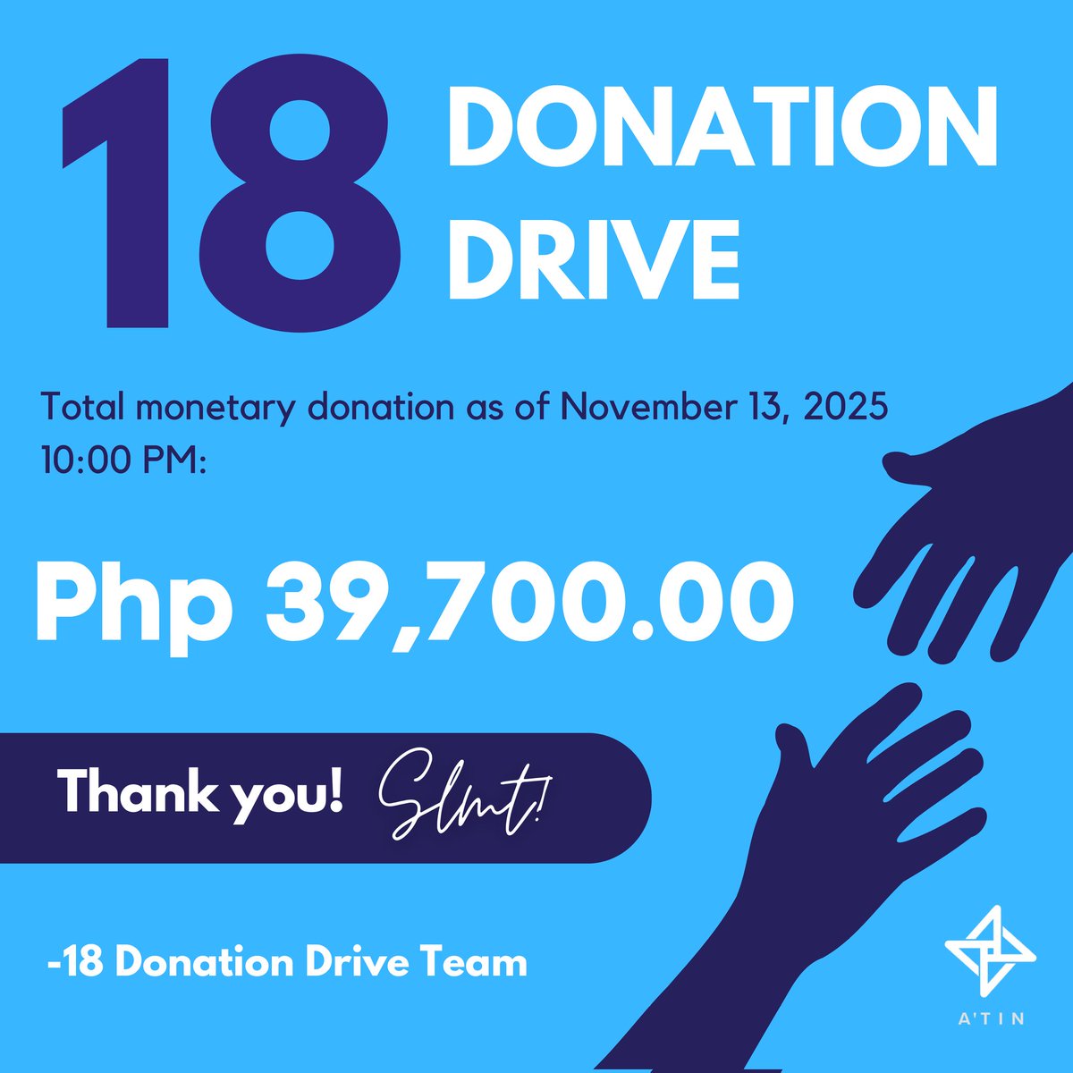 18donationdrive's tweet photo. #UwanPH #18DonationDrive Donation Drive Update:

As of Nov 13, 2025 10:00pm, we've received a total of P39,700.00 cash donations. Our donation drive is now CLOSED.

The donations will be used for our relief/rehab ops in one or two areas in Luzon.

Thank you for your generosity 🙏 https://t.co/1MW2Me2xD1
