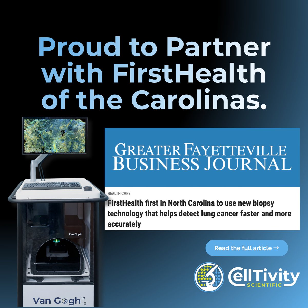 celltivity's tweet image. We’re proud to partner with @FirstHealth of the Carolinas, whose clinicians are leading the way with Van Gogh™ to visualize cellular metabolism in real time. 

🔗bizfayetteville.com/health-care/20… 

Together we advance precision in lung cancer diagnostics
#pathology #medtech #medicaldevice