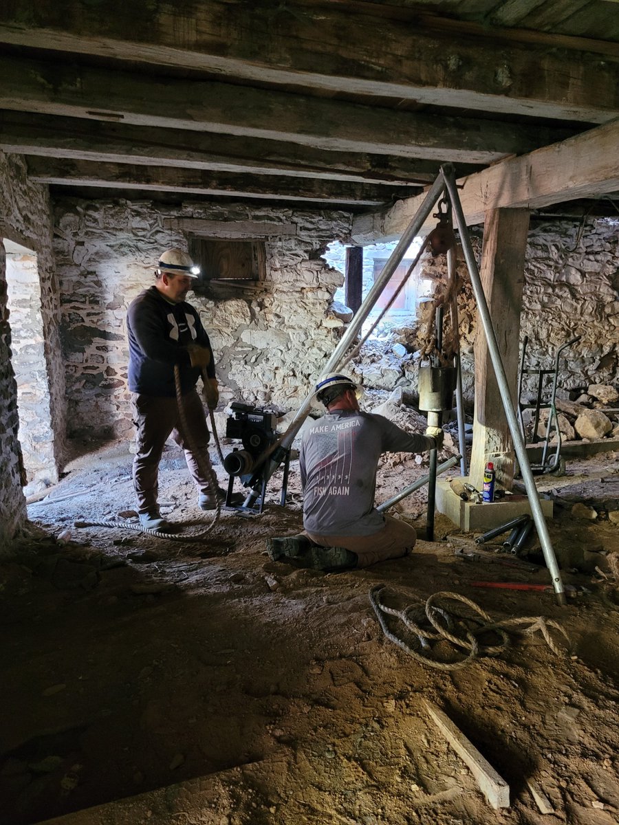 EarthEng's tweet image. EEI, along with our subcontractor, is investigating in the basement of a historical structure to determine the nature of existing voided soils. The tripod rig set-up can be used in very difficult site conditions where standard test boring drilling rigs cannot access.