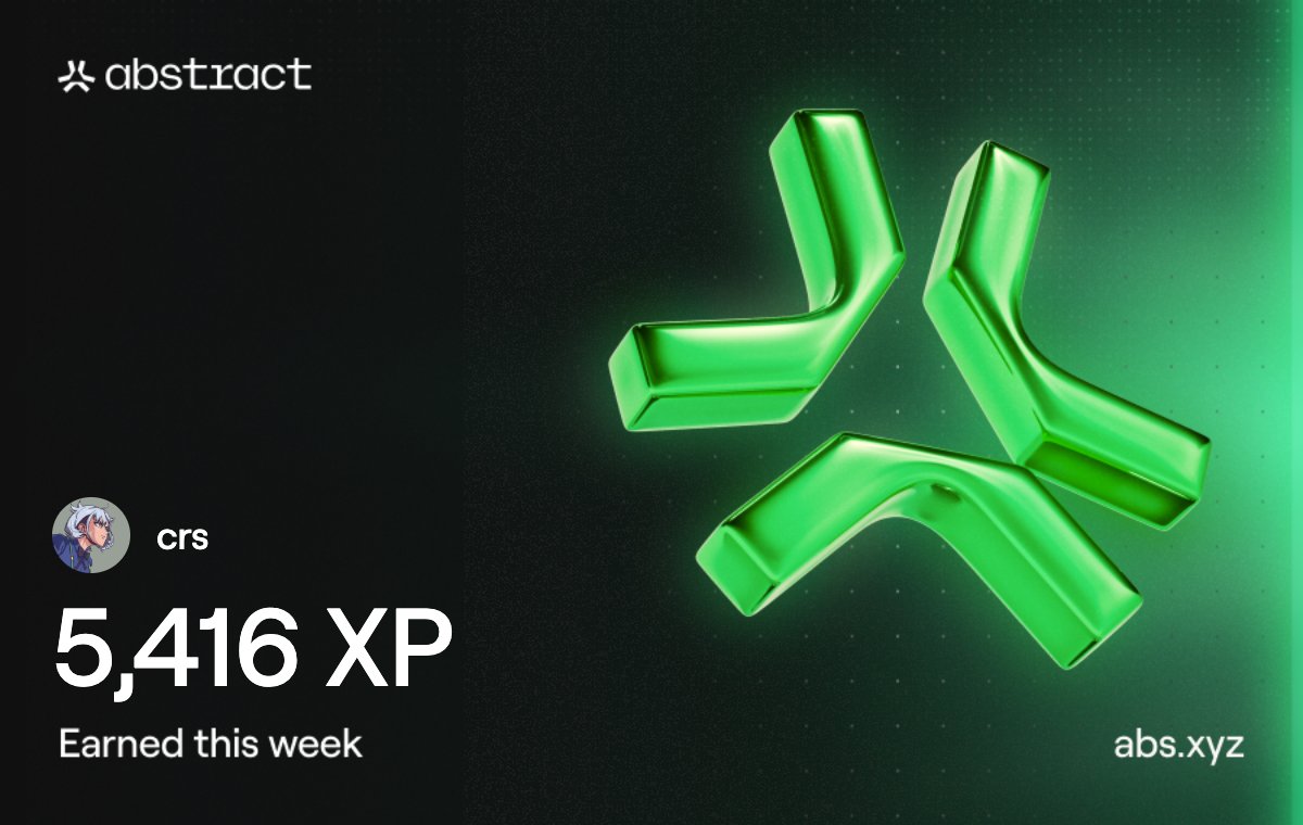 clab811's tweet image. I just earned 5,416 XP on @AbstractChain! 🎉 
Slowly getting there!