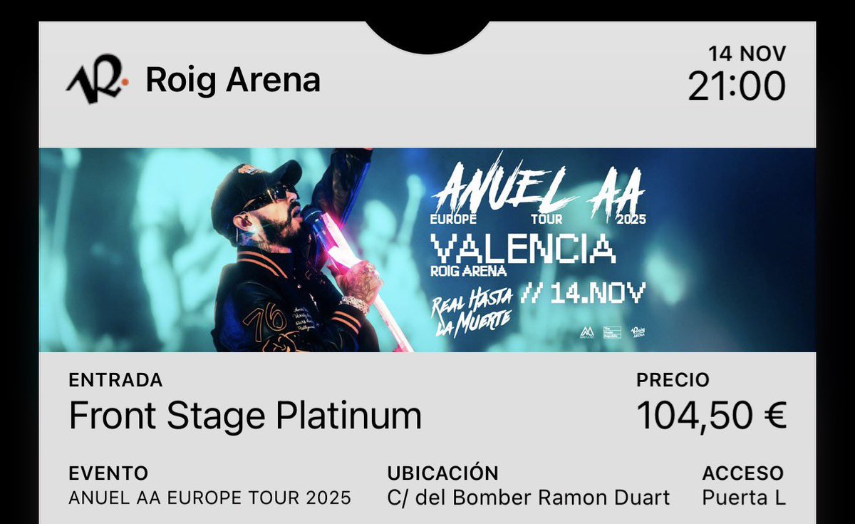 🚨 VENDO 2 (DOS, TWO) ENTRADAS PARA EL CONCIERTO DE ANUEL EN VALENCIA DE MAÑANA DÍA 14 DE NOVIEMBRE 🚨

🎫 ENTRADA FRONT STAGE PLATINUM VALORADA EN 95€

📨 MÁS INFO POR DM