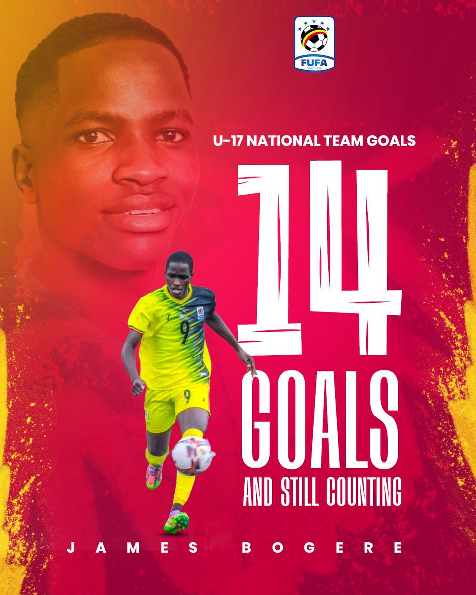 OfficialFUFA's tweet image. 100% record! 
14 goals in 14 games for James Bogere so far with the Uganda U17 National team! 
9 is 9