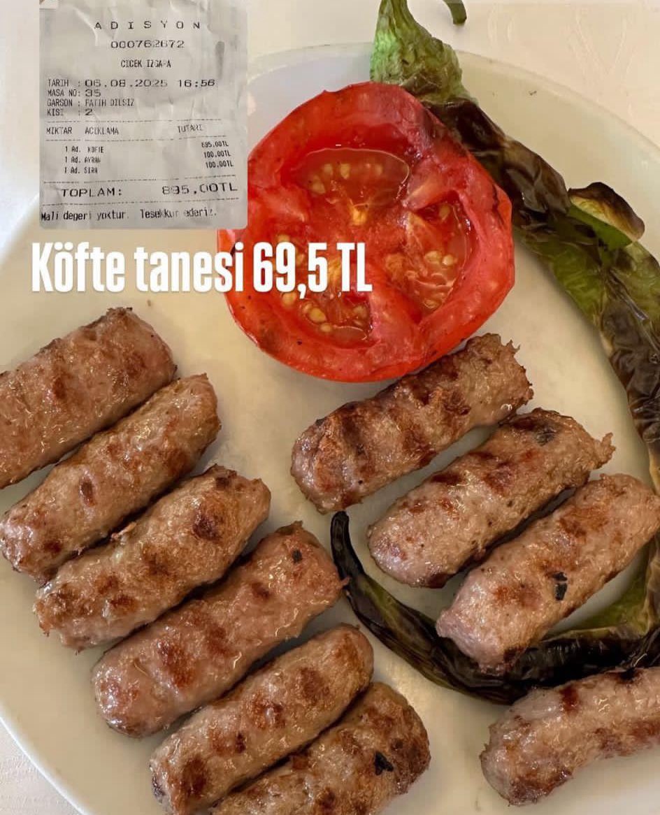 Bursa’da bir işletmede, 10 adet köftenin bulunduğu 1 porsiyon köfte tabağının fiyatı 695 TL.